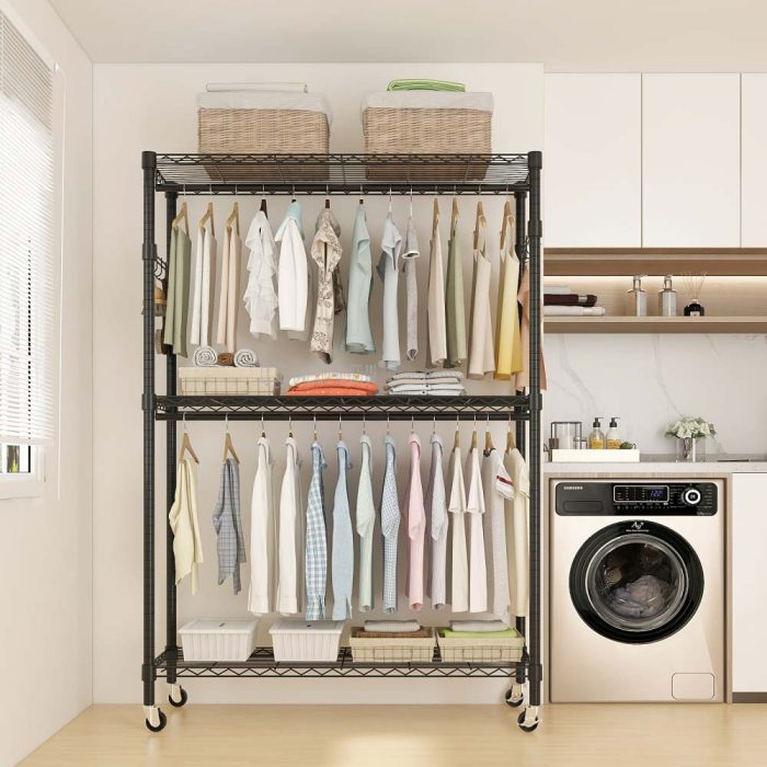 Rube Garment Rack Black Epoxy 3 Tiers Rolling Elegant Garment Rack